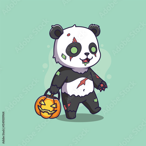 cute Zombie Panda Halloween Illustration