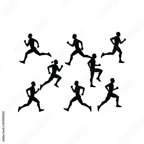 Silhouette of Runners Diverse Running Poses Marathon Jogging Sprinters Fitness Athlete Exercise