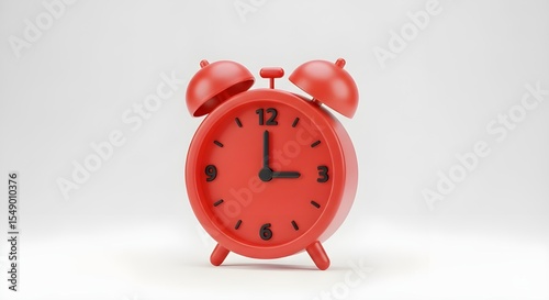 Minimal 3D Red Alarm Clock Icon on White Background – Time Management Concept
