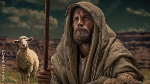 The Good Shepherd gently holding a sheep, a peaceful biblical scene symbolizing care, love, and Christ’s compassion for His flock