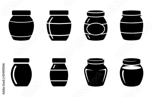 Jar Silhouette Icons Collection Black Food Storage and Packaging Vector Set on White Background