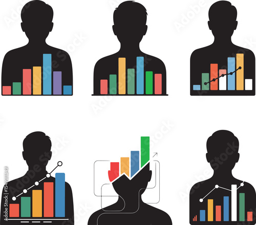 Business people data analysis charts graphs icons. eps-10