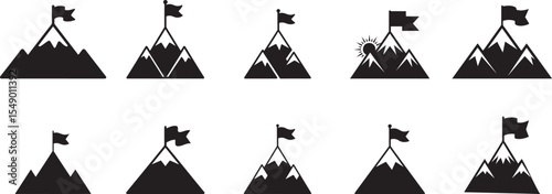 Reaching the summit success achievement icons set. eps-10
