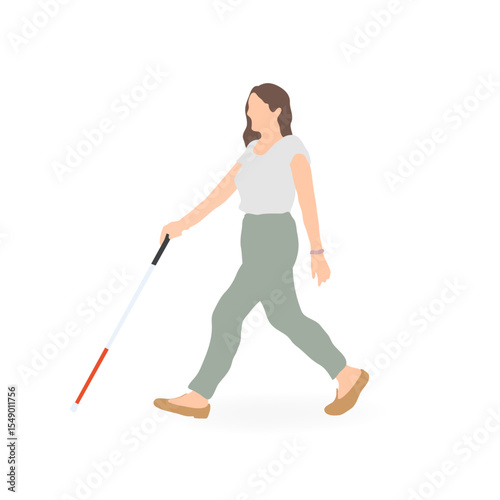 Visually Impaired Woman Walking with White Cane