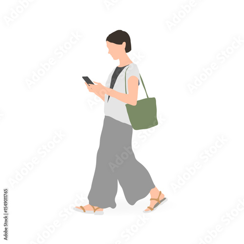 Stylish Woman Walking with Smartphone