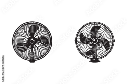  black silhouette of antique hand fan bundle on the white background