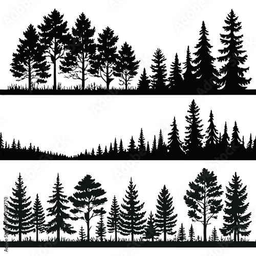 Pine tree silhouette forest landscape layers