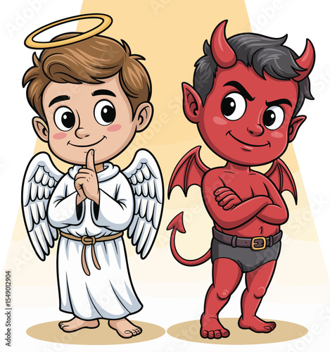 ngel and Devil Cartoon Characters: Good vs Evil Duality Illustration