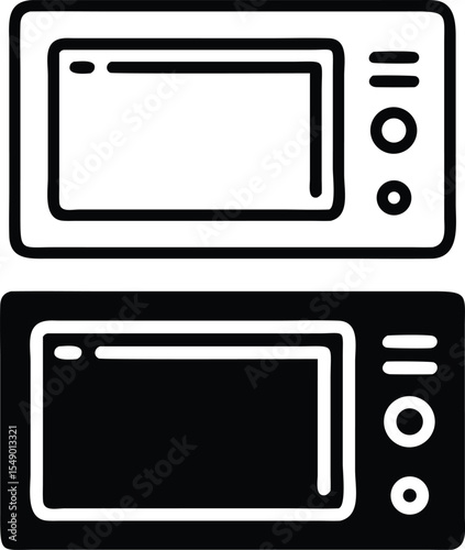 Minimalist Microwave Oven Icon – Black & White Line Art Vector, Front‑View Digital Display