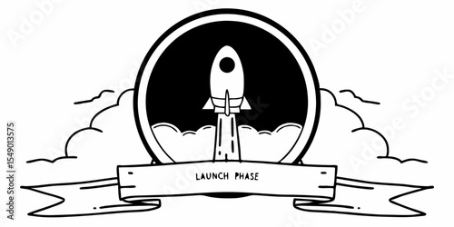 Rocket Launch Doodle – Startup Innovation and Space Mission Vector Banner