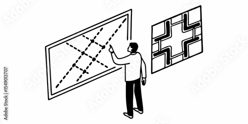 Man Inspects Design Architecture Plan Blueprint Project Concept Analysis Model