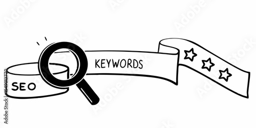 SEO Keywords Magnifier Illustration with Star Banner Vector Search 