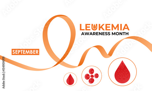 Illustration on the theme of Leukemia Awareness month with orange colored ribbon. Support the Fight Against Blood Cancer. Encourage blood and bone marrow donations. Banner poster, social media, design