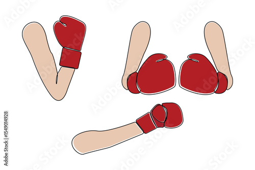 Hand with boxing gloves concept line art drawing. Boxing gloves line art icon. Vector illustration