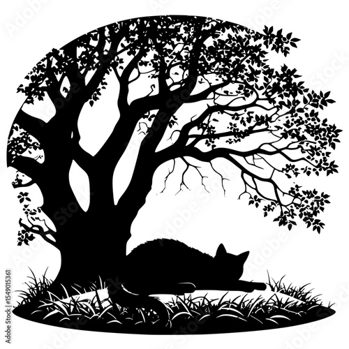 silhouette of a fox under a tree