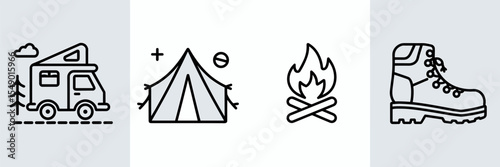 Vector icon sheet of road trip and camping items – Perfect for adventure blogs, travel gear promotions, or outdoor lifestyle content.