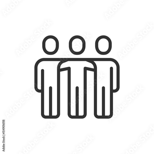 Group of people standing, linear icon. Community, teamwork, and inclusion. Line with editable stroke.