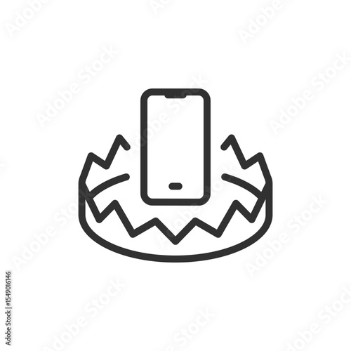 Smartphone in trap, linear icon. Digital danger and addictive design. Line with editable stroke.