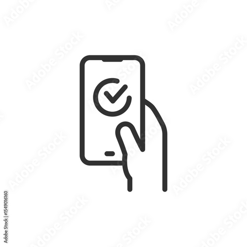 Mobile payment confirmation, linear icon. Secure app transaction. Line with editable stroke.