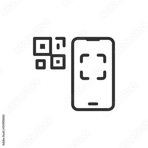 QR code scan, linear icon. Mobile payment by QR. Line with editable stroke.