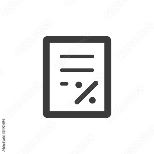 Document with percentage, solid icon. Loan or tax paperwork.