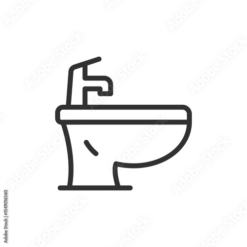 Bidet linear icon. Represents hygiene, bathroom fixture, sanitary device, or personal cleansing. Editable stroke.