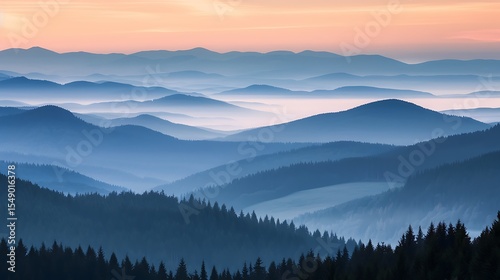 Distant mountains fading into morning light with quiet viewer