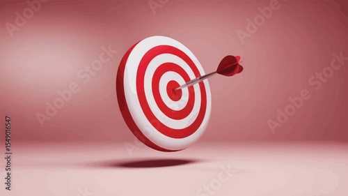 red dart striking the bullseye of a red and white target, representing accuracy, precision, goal achievement, and success in focus