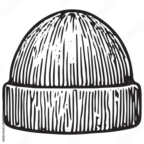 Cozy black-and-white beanie hat sketch, perfect for fashion designs, offering vintage warmth and casual style for trendy outfits
