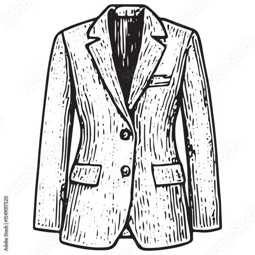 Classic black-and-white blazer sketch, ideal for fashion art, showcasing vintage elegance and structured design for sophisticated outfits