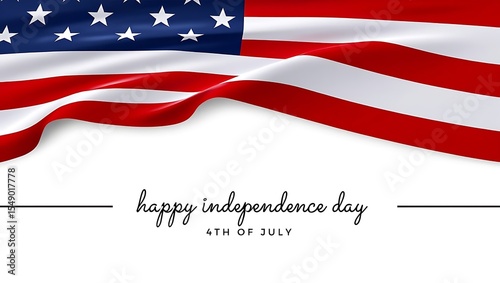 Happy Independence Day 4th of July Banner with Waving American Flag on White Background - Patriotic USA Celebration Design