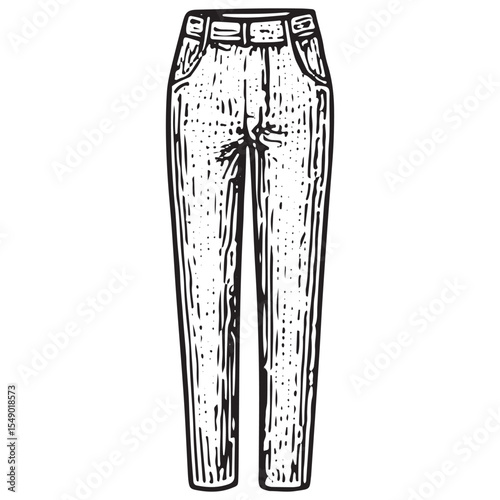 Classic black-and-white jeans sketch, perfect for fashion designs, blending vintage casual style with timeless fit for everyday wear