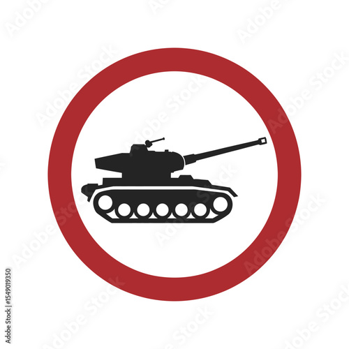 Military Tank Restriction Sign: No Entry for Armored Vehicles Symbol