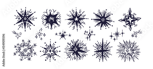 Stars doodle set, sparkle icon Twinkle, art magic