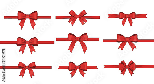 Festive Red Bows Set A Delightful Collection of Decorative Elements for Special Occasions