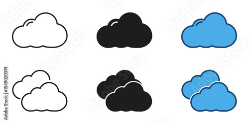 Cloud weather line and solid icon set. Cloud, sky, weather, forecast symbol collection. Isolated vector illustration