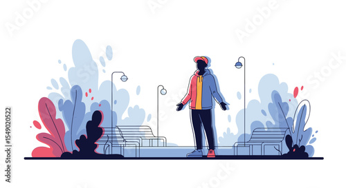 Immersive Virtual Reality Experience A Man Interacts With Digital World Outdoors
