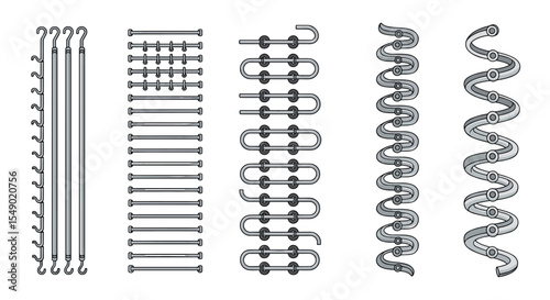 Varied Designs of Metal Springs Including Compression Tension Torsion and Wire Forms