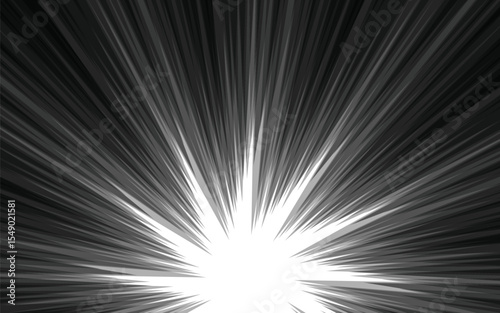 Black and white radial lines background in comic book. Manga speed frame. Vector illustration.