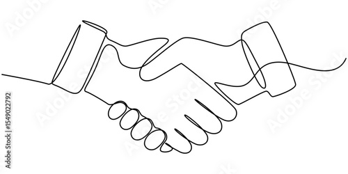 Continuous Line Drawing of Handshake Icon. Hand Drawn Symbol Vector Illustration, hand drawn continuous one line of handshake. poster art print. vector illustration, two businessmen shaking hands.