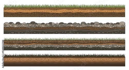 Different Soil Horizons Types and Layers of Soil Illustrated with Grass Above Them