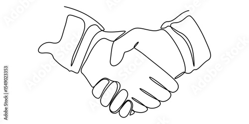 Continuous Line Drawing of Handshake Icon. Hand Drawn Symbol Vector Illustration, hand drawn continuous one line of handshake. poster art print. vector illustration, two businessmen shaking hands.