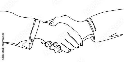 Continuous Line Drawing of Handshake Icon. Hand Drawn Symbol Vector Illustration, hand drawn continuous one line of handshake. poster art print. vector illustration, two businessmen shaking hands.