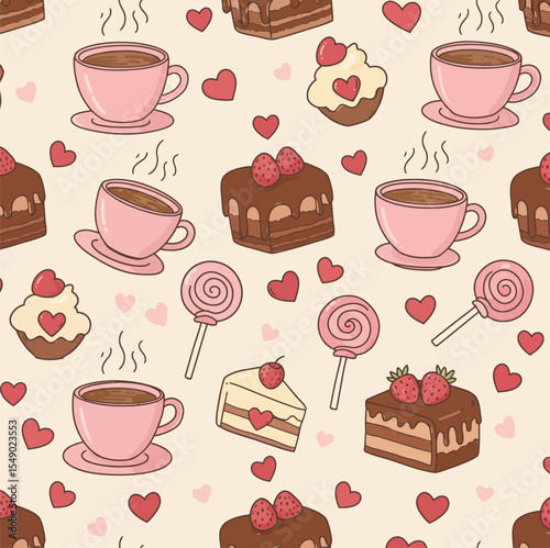 seamless pattern with cupcakes and sweets