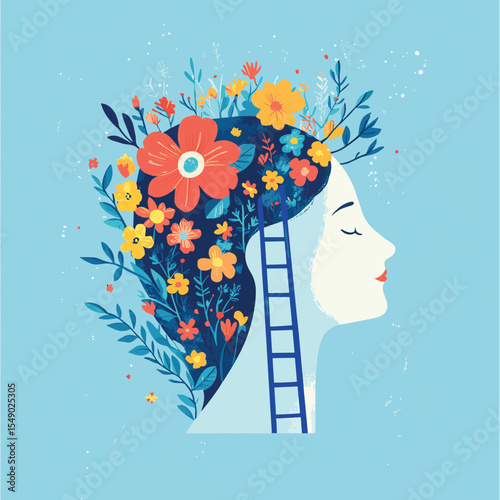 Ladder in flowers head