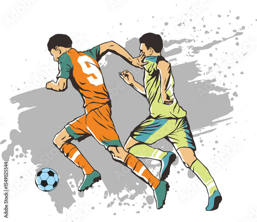 Two soccer players are chasing the ball - vector illustration
