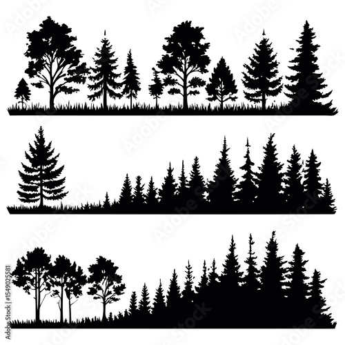 Pine tree silhouette forest landscape layers
