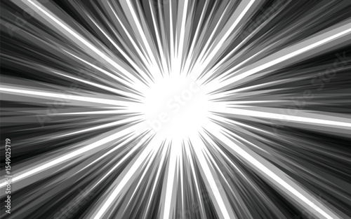 Black and white radial lines background in comic book. Manga speed frame. Super hero action.