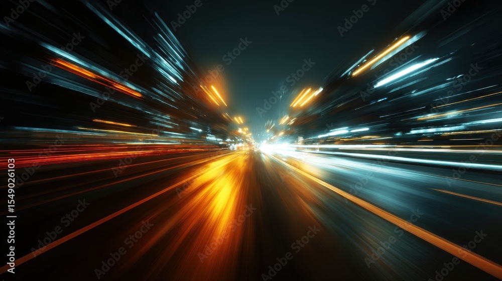 Obraz premium Stunning photo of car motion trails. Speed light streaks background with blurred fast moving light effect, Racing cars dynamic flash effects city road with long exposure night.