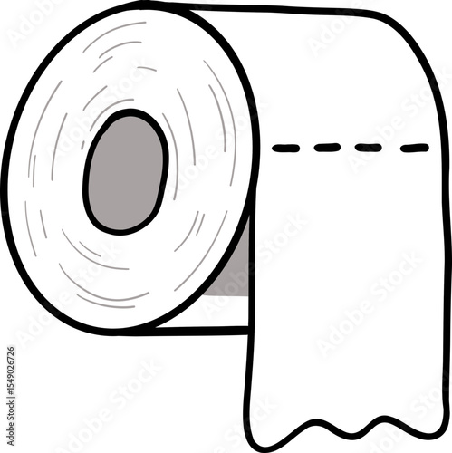 Hand drawn Bathroom elements doodle, Toilet paper roll with a loose end for easy tearing.